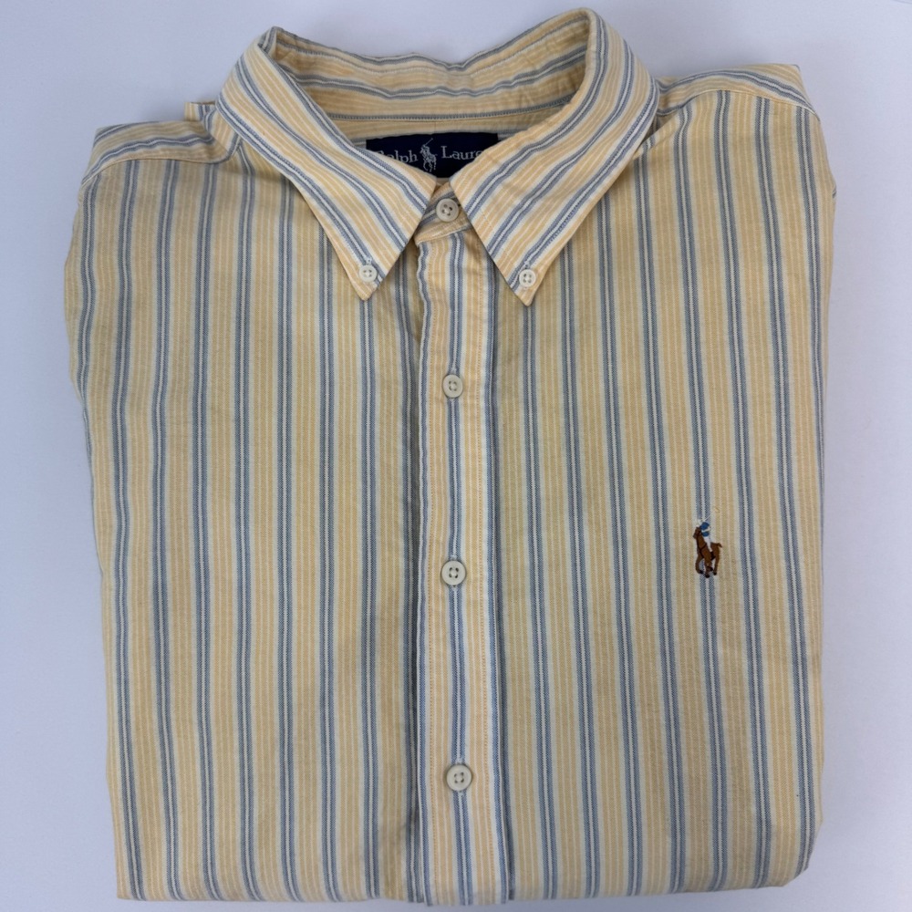 Ralph Lauren Classic Fit Striped Button Down Shirt XXL Yellow Blue Pony Logo‎